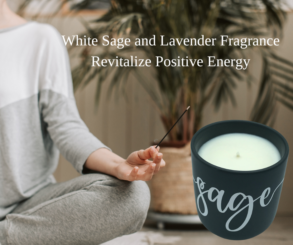 White Sage and Lavender 8 oz. Ceramic Jar, 100% Natural Soy wax